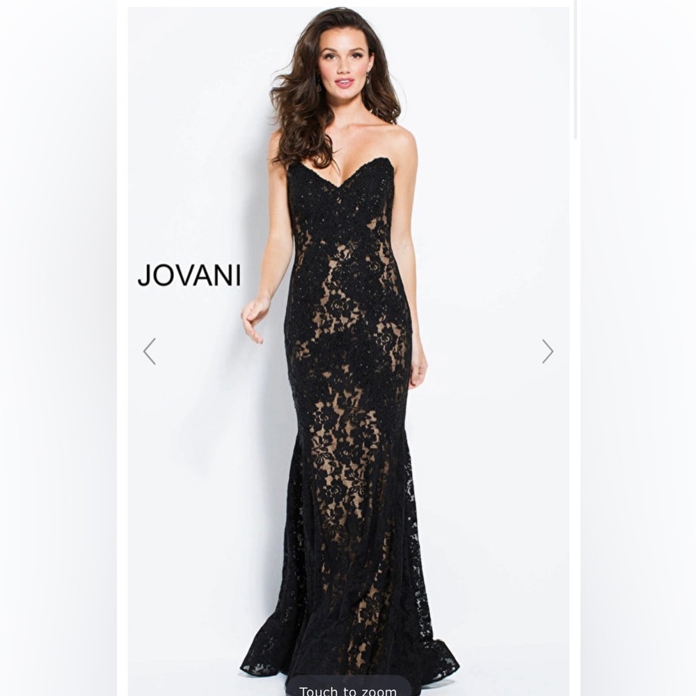 Jovani Fitted Strapless Lace Formal Dress Prom Evening Dress - Black - Size 6